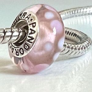 PANDORA Silver 925 ALE Murano Glass Screw Core Pink and White Bubbles Bead